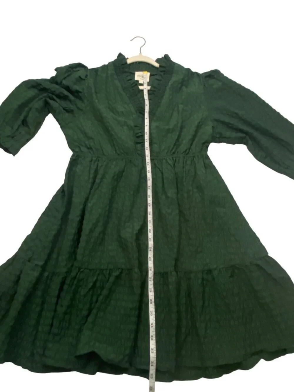 Umgee Green Smocked Waist Mini Dress With Ruffle Trim & Long Sleeves Size L - Picture 9 of 10